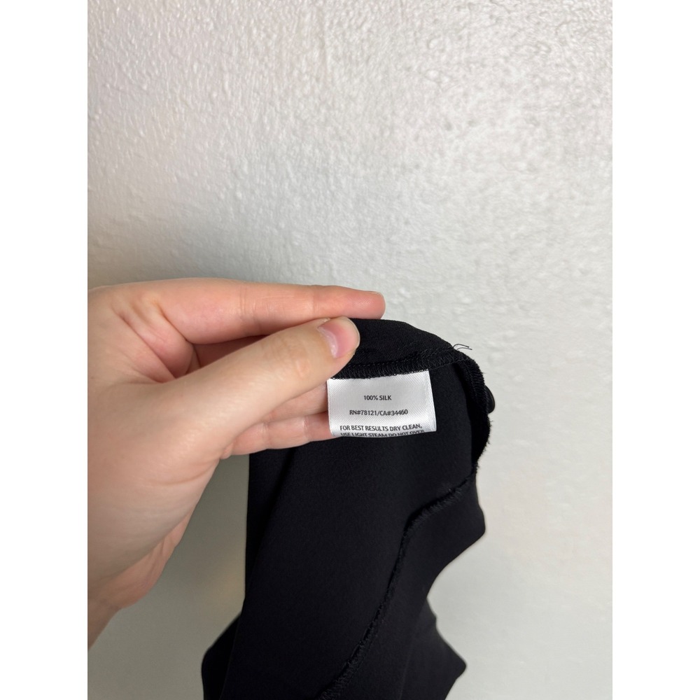 Eileen Fisher 100% Silk Wide Leg Pants Large Black Pull On Silk Georgette Crepe - Picture 6 of 7
